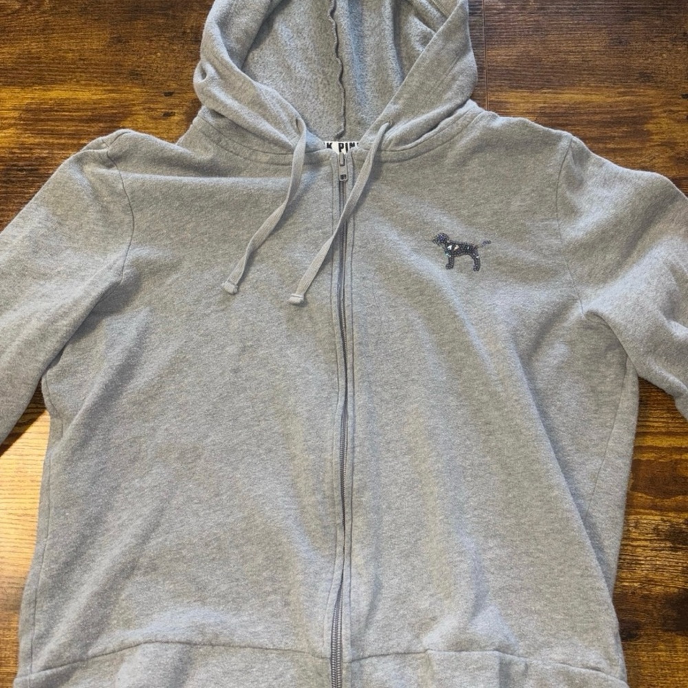 Gray Zip-Up Hoodie PINK